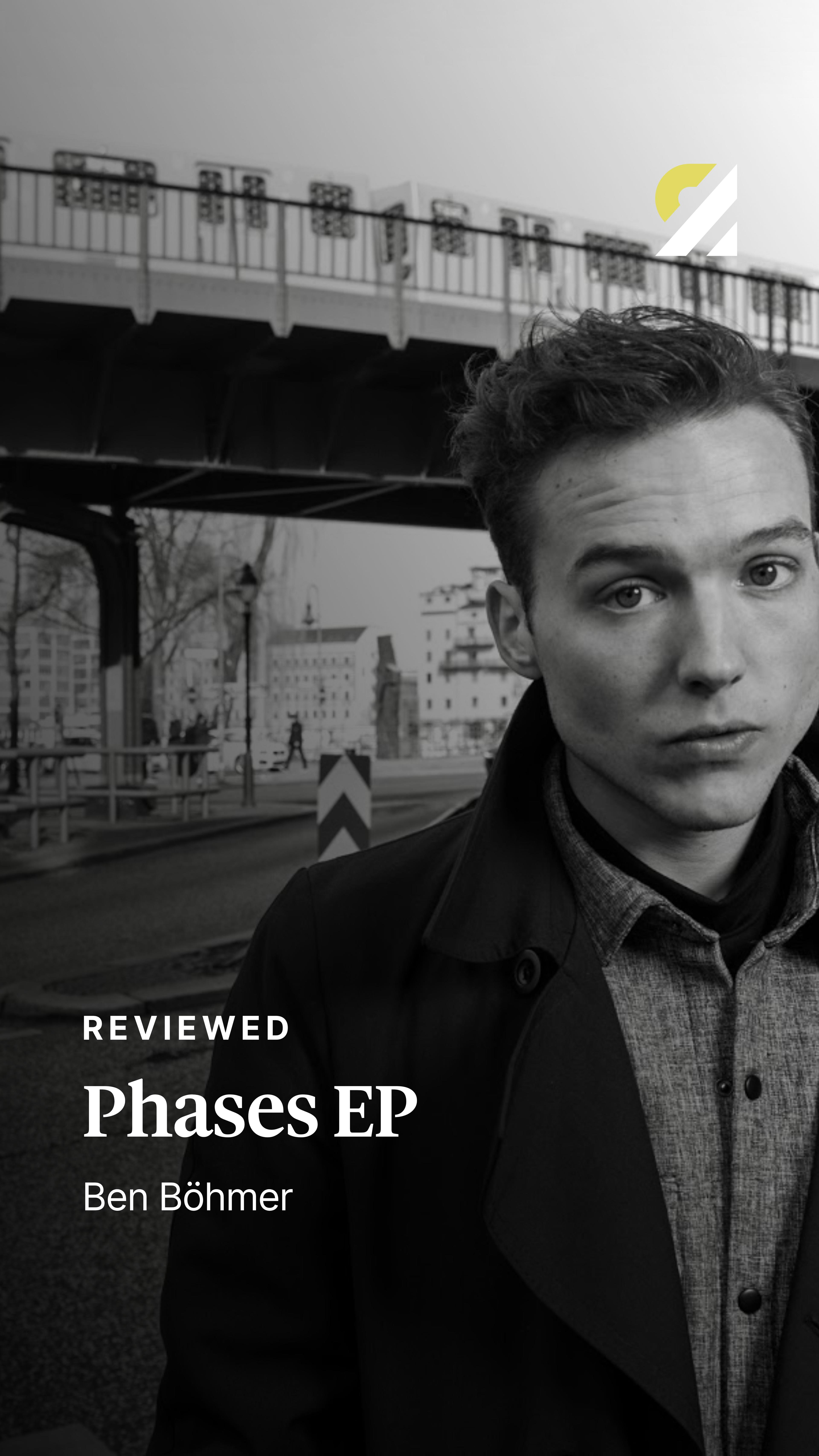 A social media post for Redistribute Magazine. Shows an image of the artist Ben Böhmer, with the following text overlayed: "Reviewed: Phases EP, Ben Böhmer".