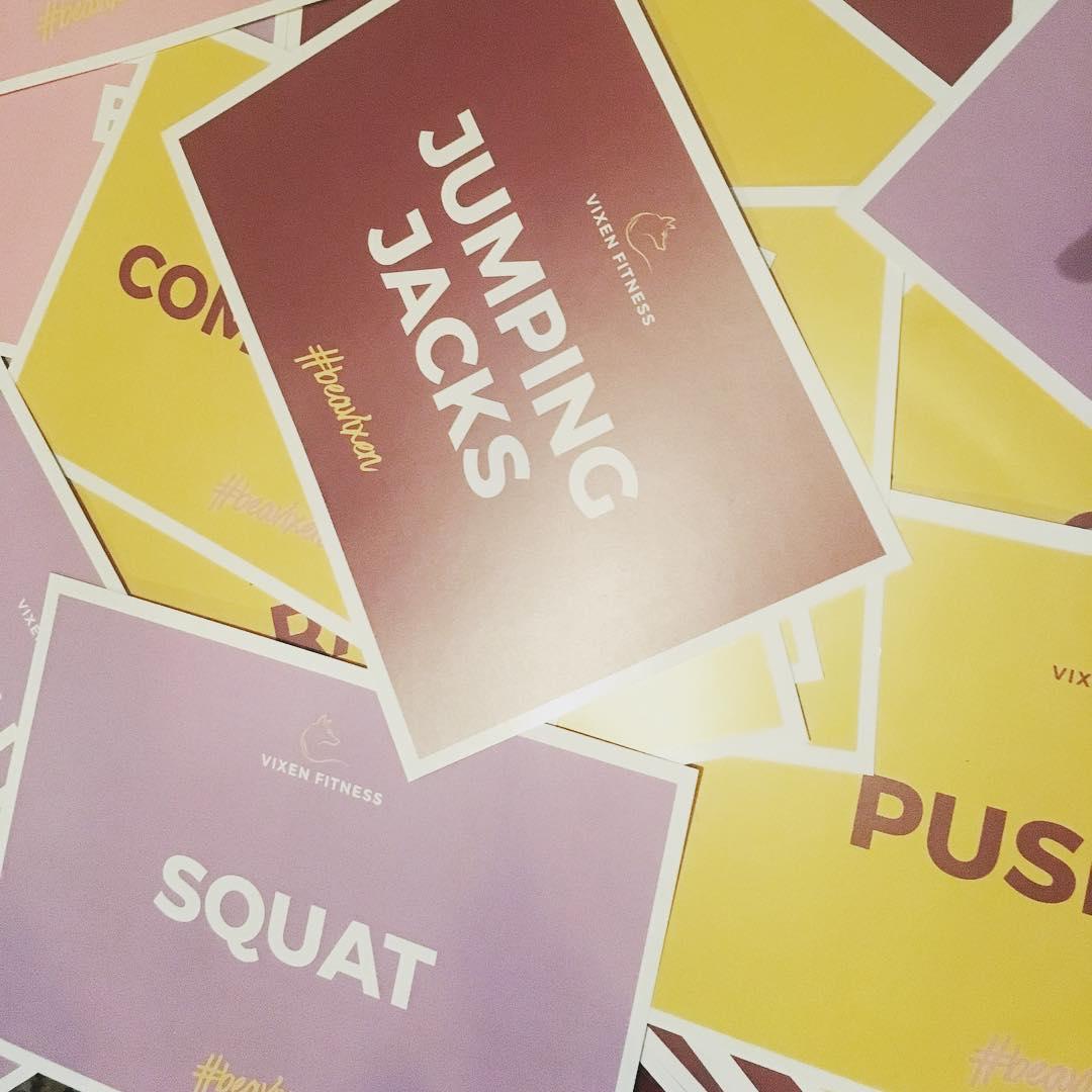 A series of place cards used for circuit training