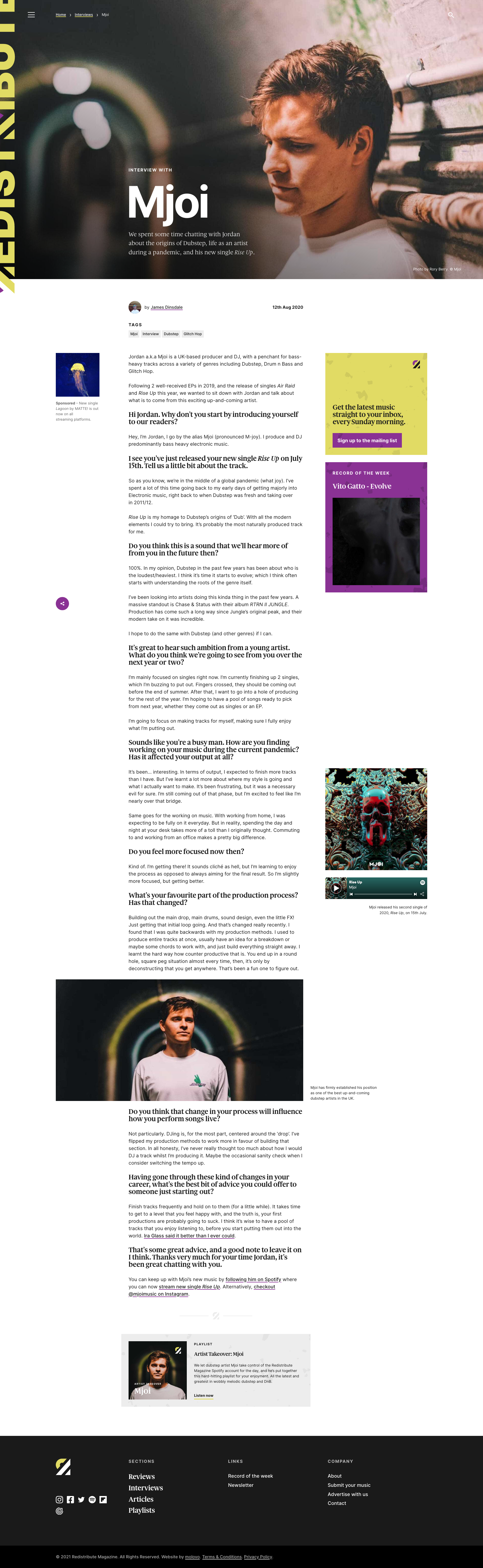 A screenshot of an interview page from the Redistribute Magazine website